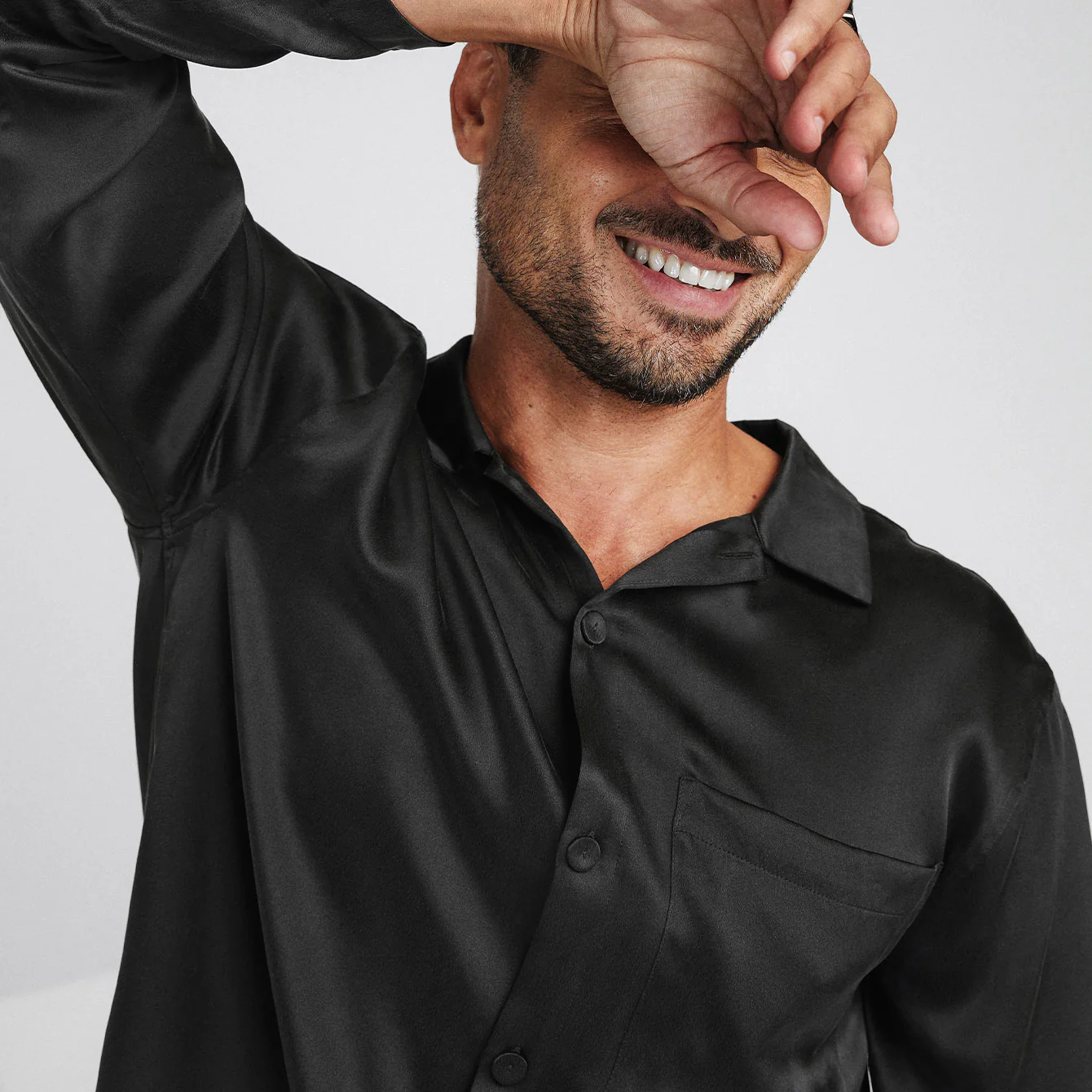 Men's Washable Silk Button Up Set - Image 3