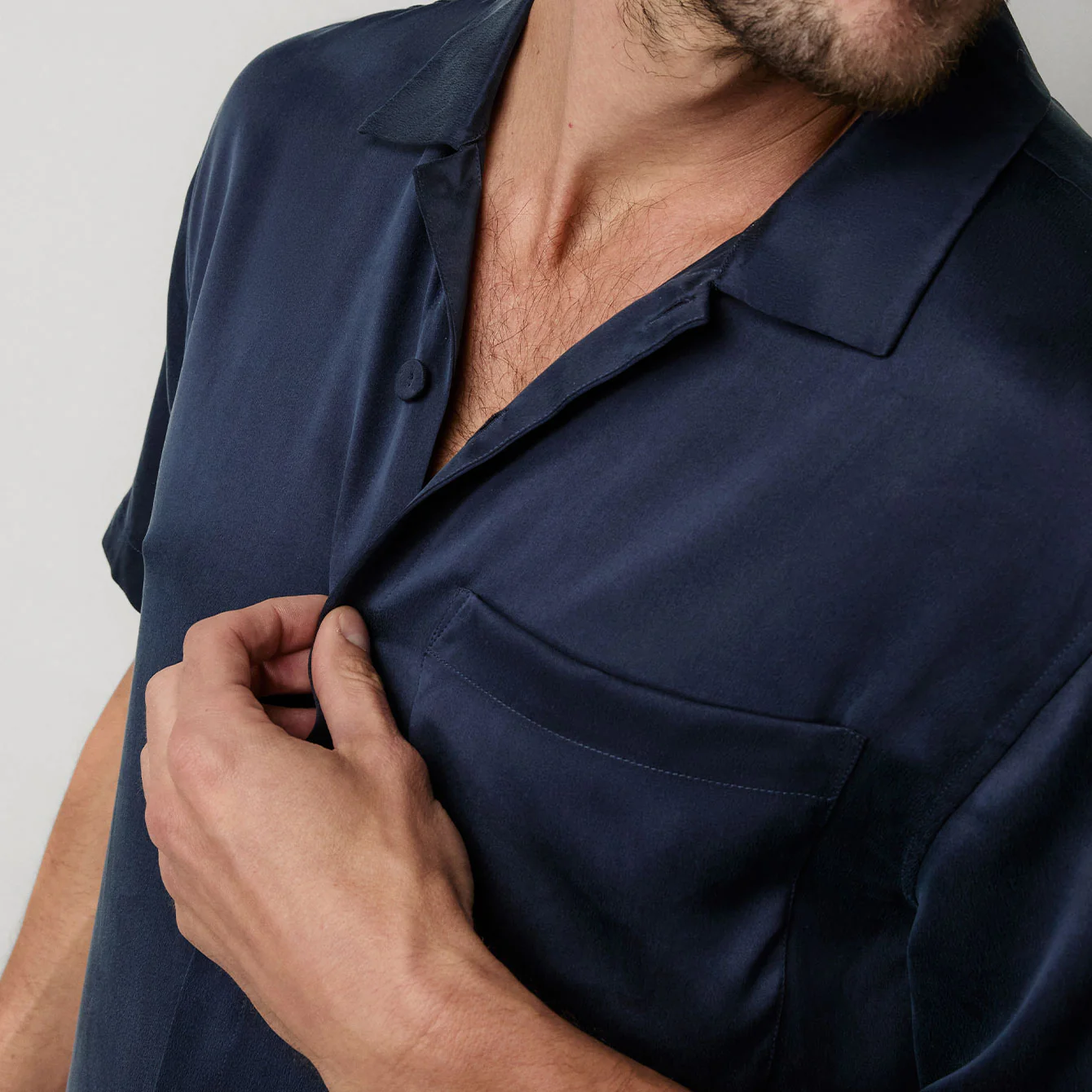Men's Washable Silk Button Up Short Set - Image 5
