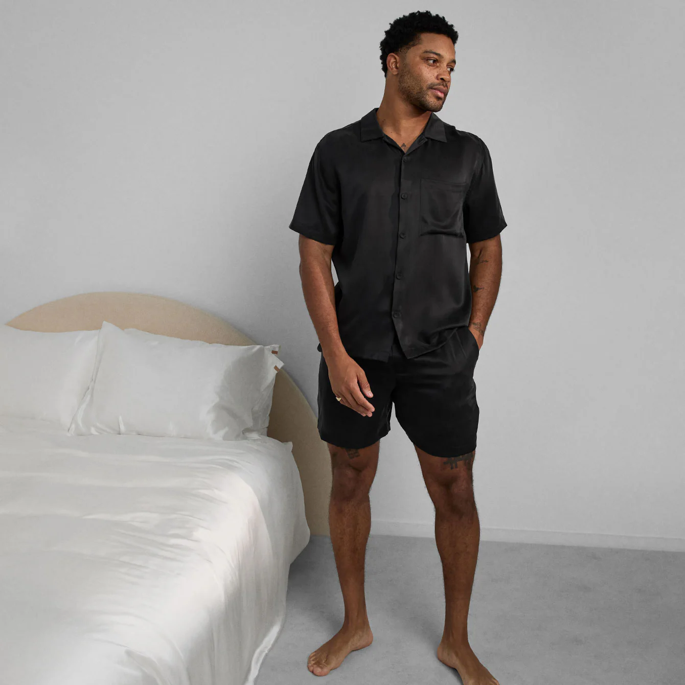 Men's Washable Silk Button Up Short Set - Image 6