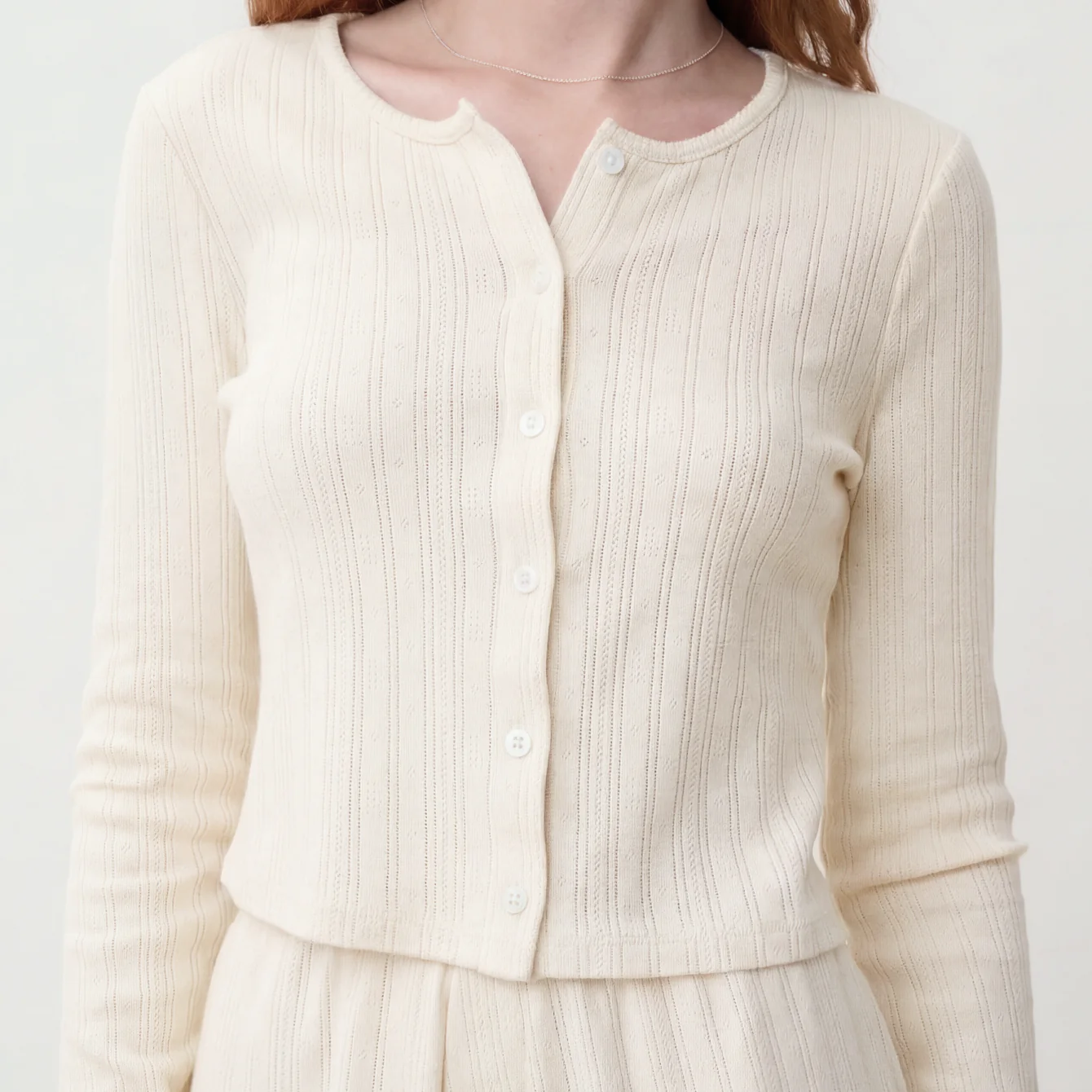 Pointelle Crew Neck Cardigan - Image 2