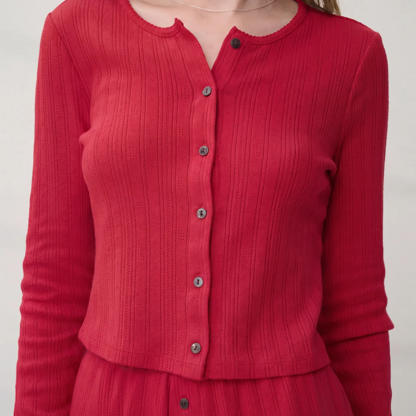 Pointelle Crew Neck Cardigan - Image 2