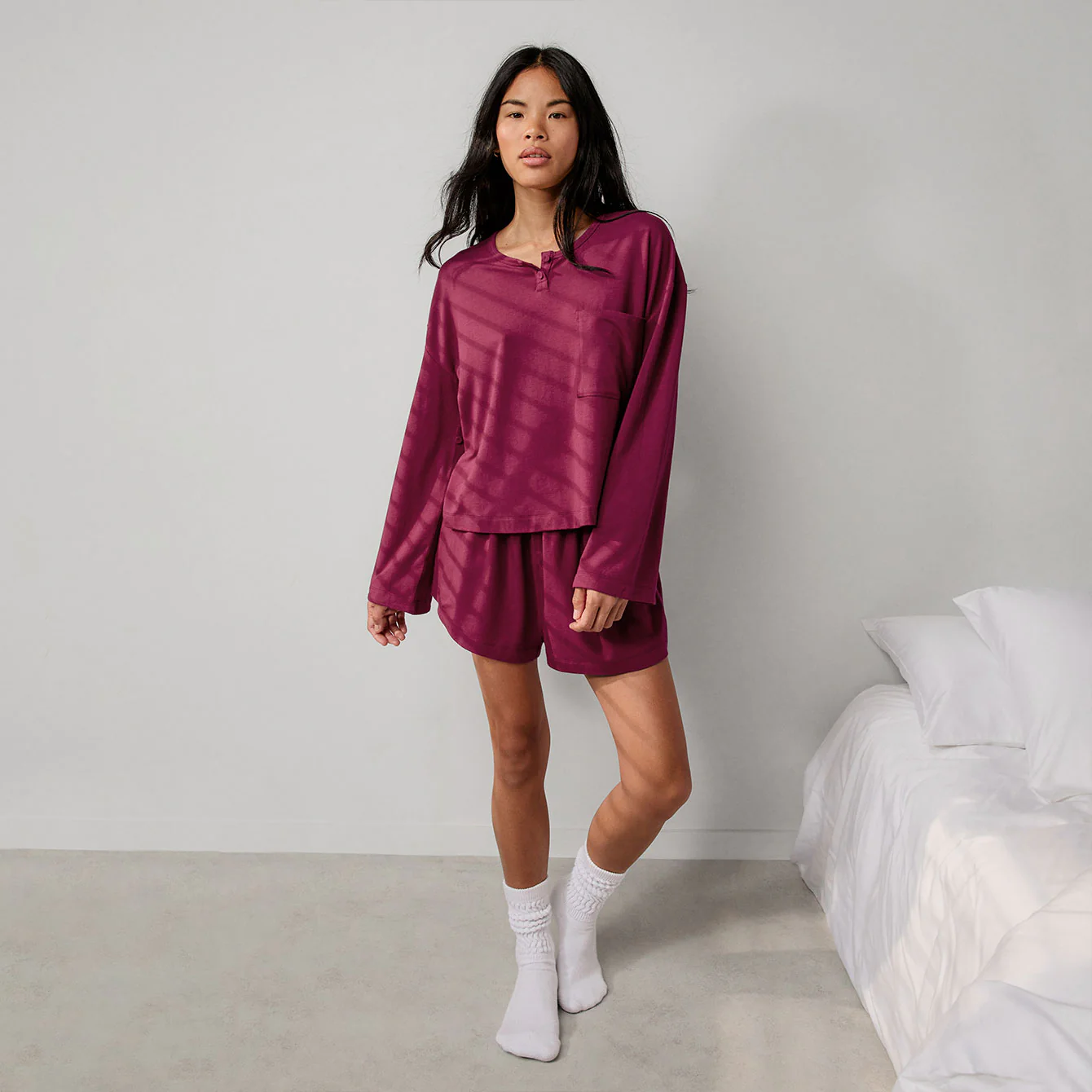 Slumberknit™ Long Sleeve Henley Short Set - Image 3