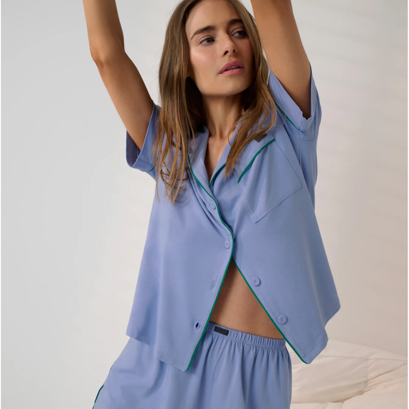 Slumberknit™ Shawl Collar Short Sleeve Short Set - Image 4