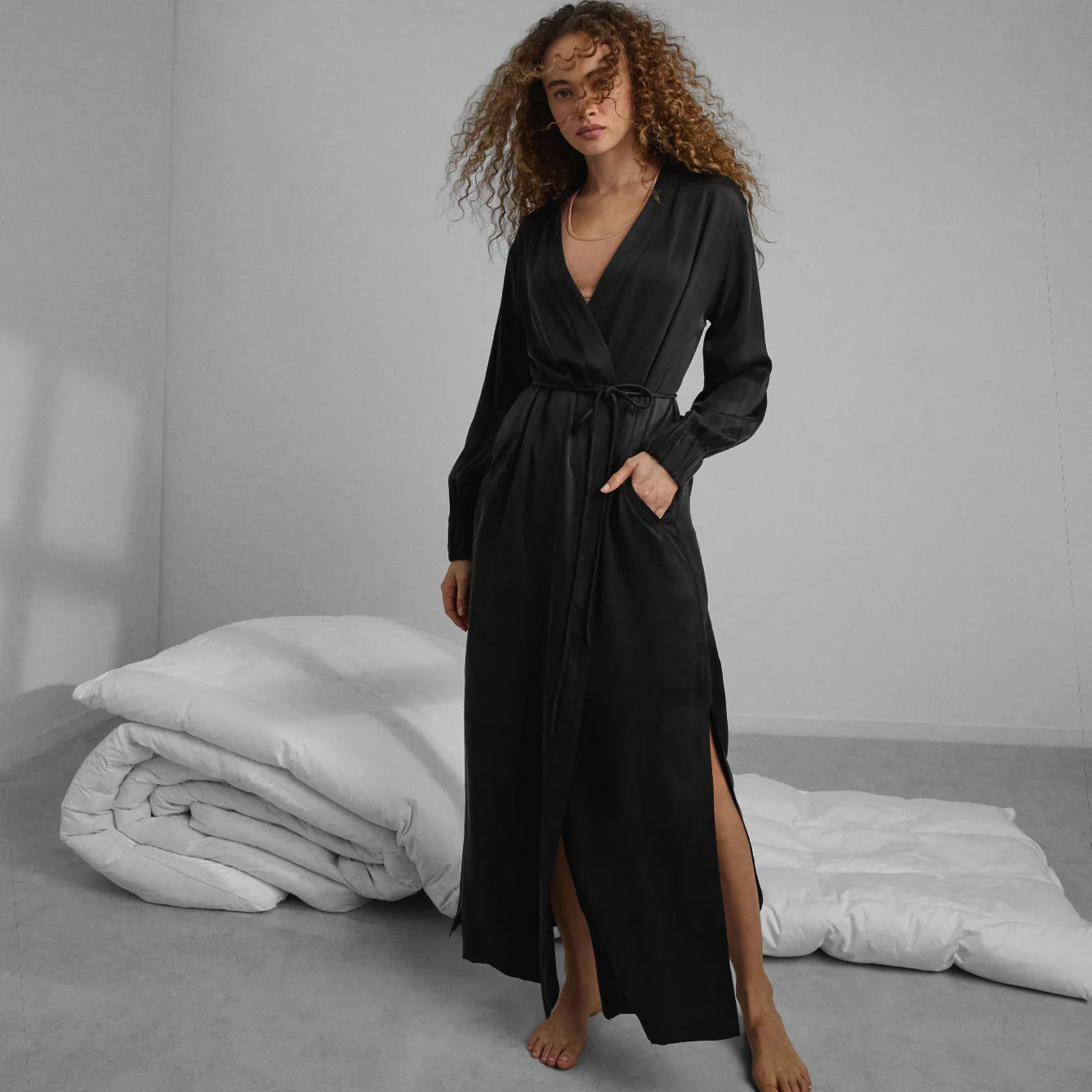 Washable Silk Long Robe - Image 4