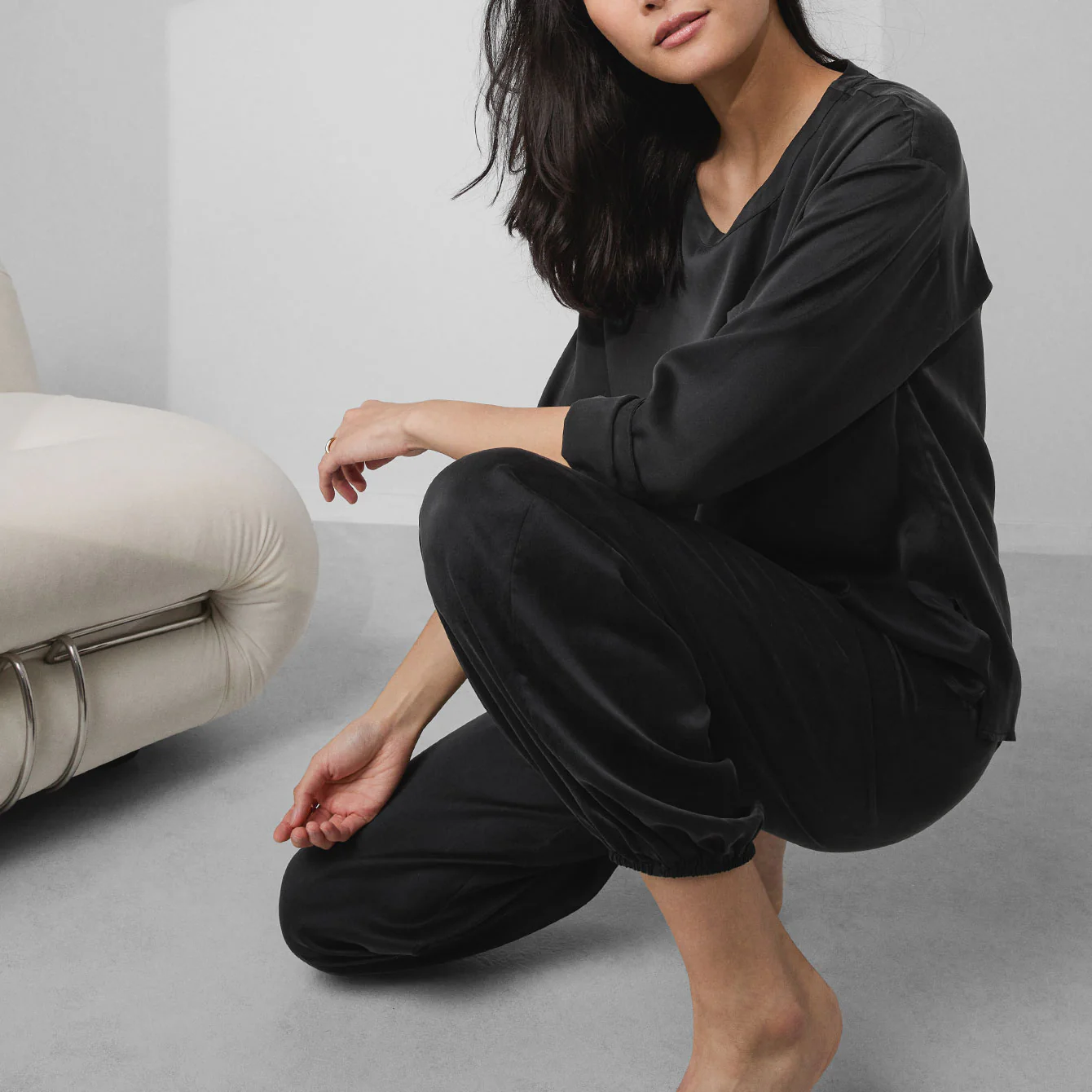 Washable Silk Long Sleeve Jogger Pant Set - Image 6