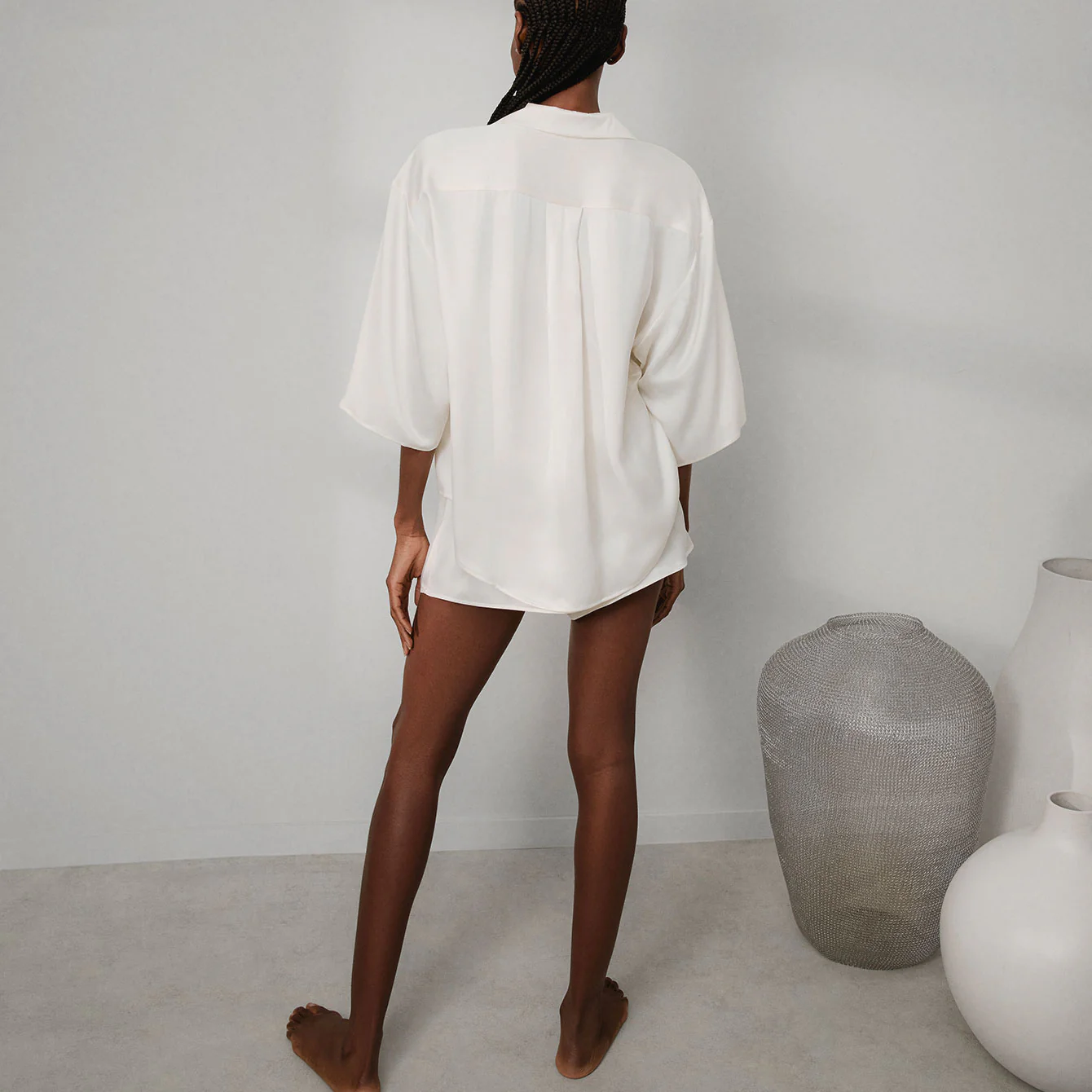 Washable Silk Relaxed Button Up Short Set - Image 3
